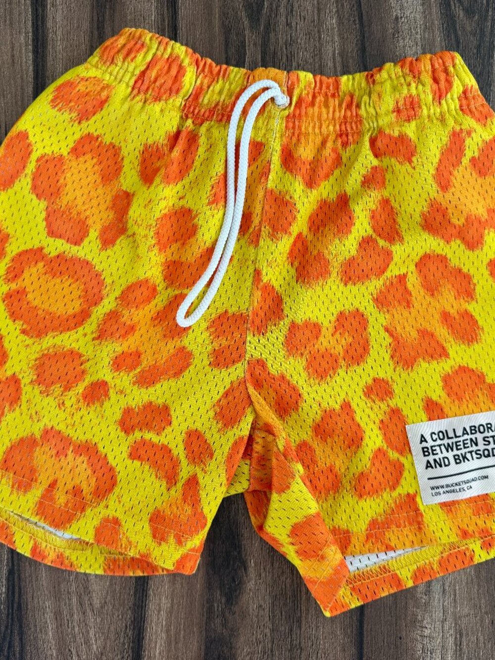 BKTSQD Bucket Squad Youth LM YM Shorts Cheetah Yellow Orange Mesh